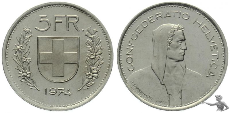 5 Franken 1974 | Prachtstück aus Kursmünzensatz !!!